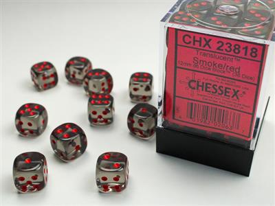 Dobbelsteenset Trans Smoke/Rood 12mm (36)