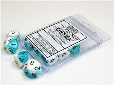 Dobbelsteenset Gemi Poly Wit/Blauwgroen D10 (10)