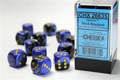 Dobbelsteenset Gemi 16mm Zwart-Blauw Goud D6 (12)