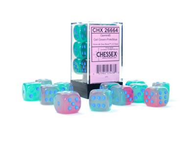 Dobbelsteenset Gemini Lum Groen-Roze/Blauw 16mm D6 (12)