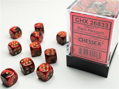 Dobbelsteenset Gemi 15mm Zwart-Rood Goud D6 (36)