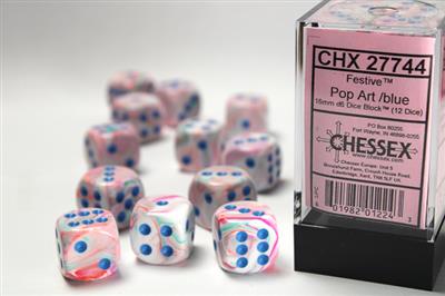 Dobbelsteenset Feestelijke Pop Art met blauwe D6 (12)