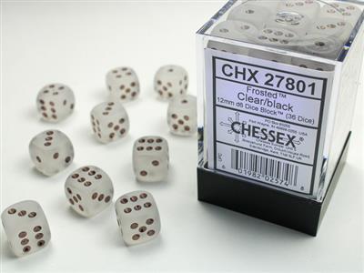 Dobbelsteenset Frost 12mm Helder-Zwart D6 (36)