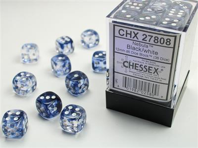 Dobbelsteenset Nebula 12mm Zwart-Wit D6 (36)