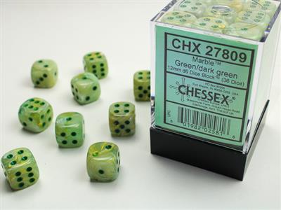 Dobbelsteenset Marmergroen/Donkergroen 12mm D6 (36)