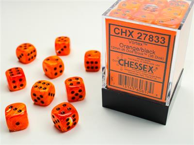 Dobbelsteenset Vortex 12mm Oranje-Zwart D6 (36)