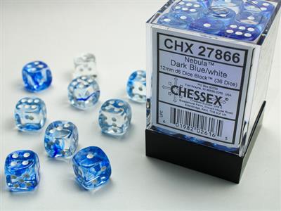 Dobbelsteenset Nebula 12mm Dk.Blauw-Wit D6 (36)