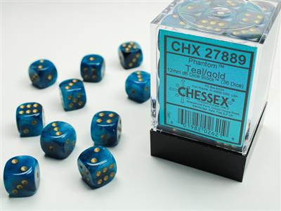 Dobbelsteenset Phantom 12mm Teal-Gold D6 (36)