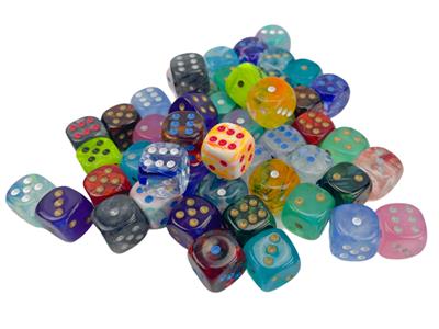 Dobbelsteenzak met 50 Asst. Signature 12mm d6 met stippen