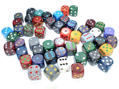 Dobbelsteenzak van 50 Asst. Losse Speck. 16mm D6 met stippen