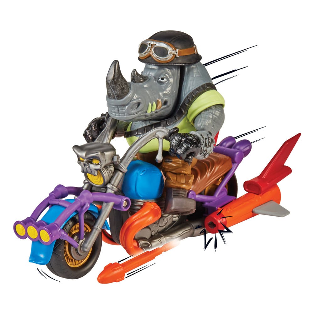 Teenage Mutant Ninja Turtles actiefiguur met voertuig Rocksteady & Chopper 12 cm