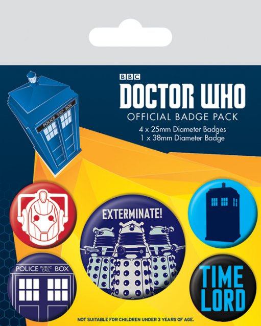 Doctor who pin-back knoppen 5-pack uitroeien