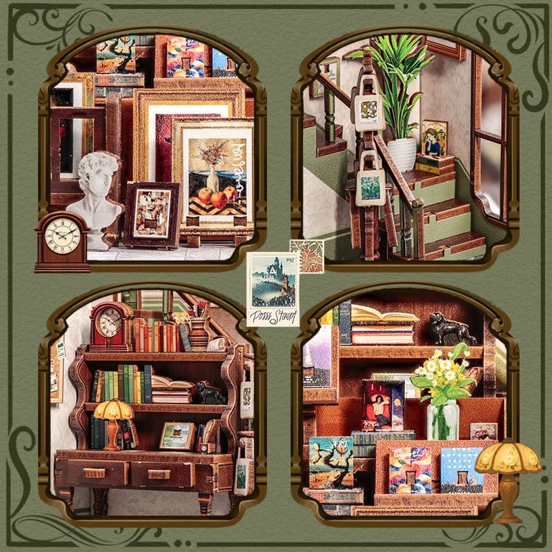 Miniatuurhuismodelbouwpakket Galerij Boekhandel 20 x 16 cm