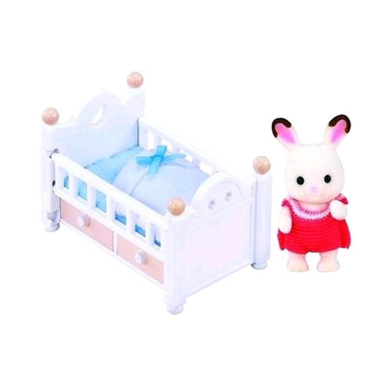 Sylvanian Families: Chocolade konijntjes baby met babybedje figuur 5 cm
