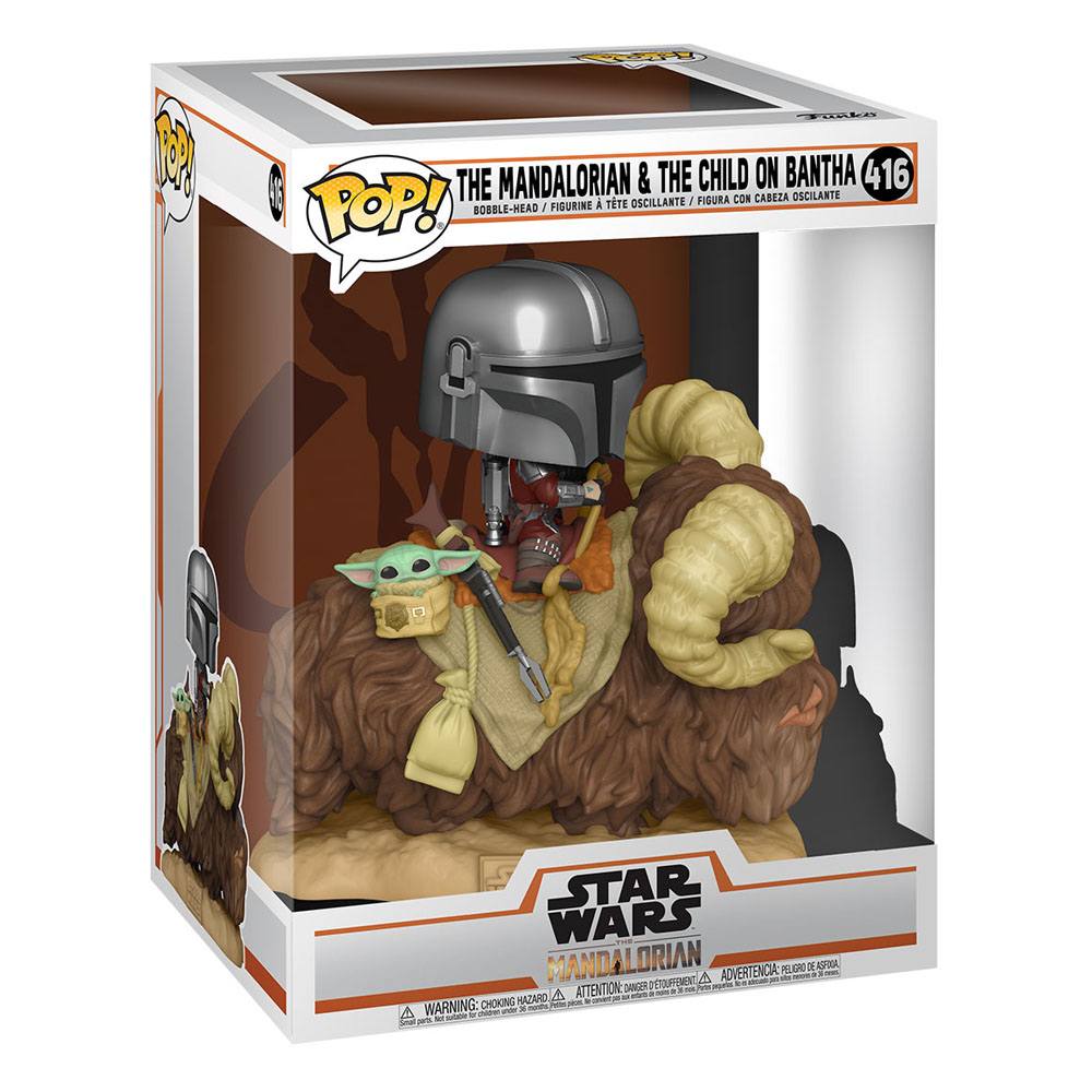 Star Wars De Mandaloriaanse POP! Deluxe vinylfiguur De Mandalorian op Wantha met kind in tas 9 cm