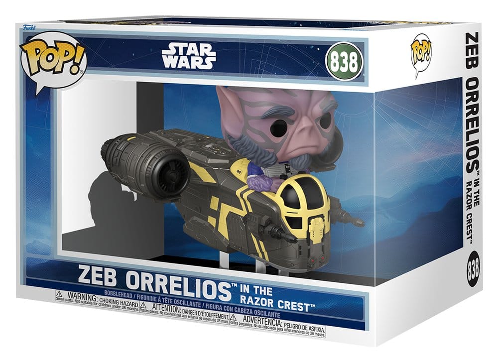 Star Wars: The Mandalorian en Grogu POP! Rides Deluxe Vinyl Bobblehead-figuur Zeb Orrelios in de Razor Crest 9 cm