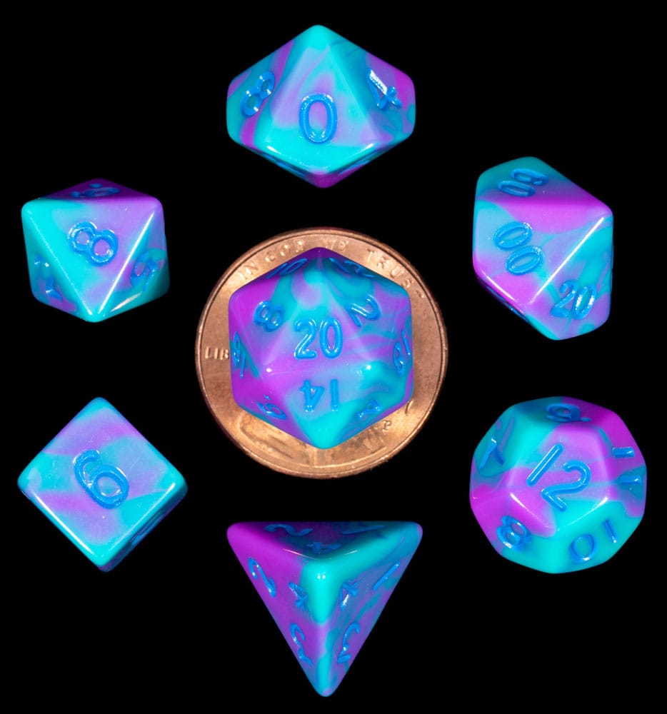 Fanroll Mini Dice Set Turquoise en Purple Marble (7)