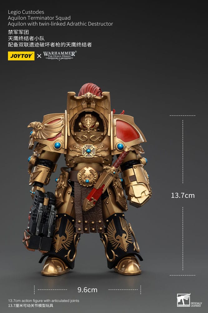 Warhammer the Horus Heresy Action Figuur 1/18 Legio Custodes Aquilon Terminator Squad Aquilon met dubbele gekoppelde Adrathische destructor 14 cm
