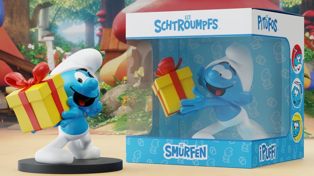 Het Smurfenbeeld Jokey Smurf met cadeau 10 cm