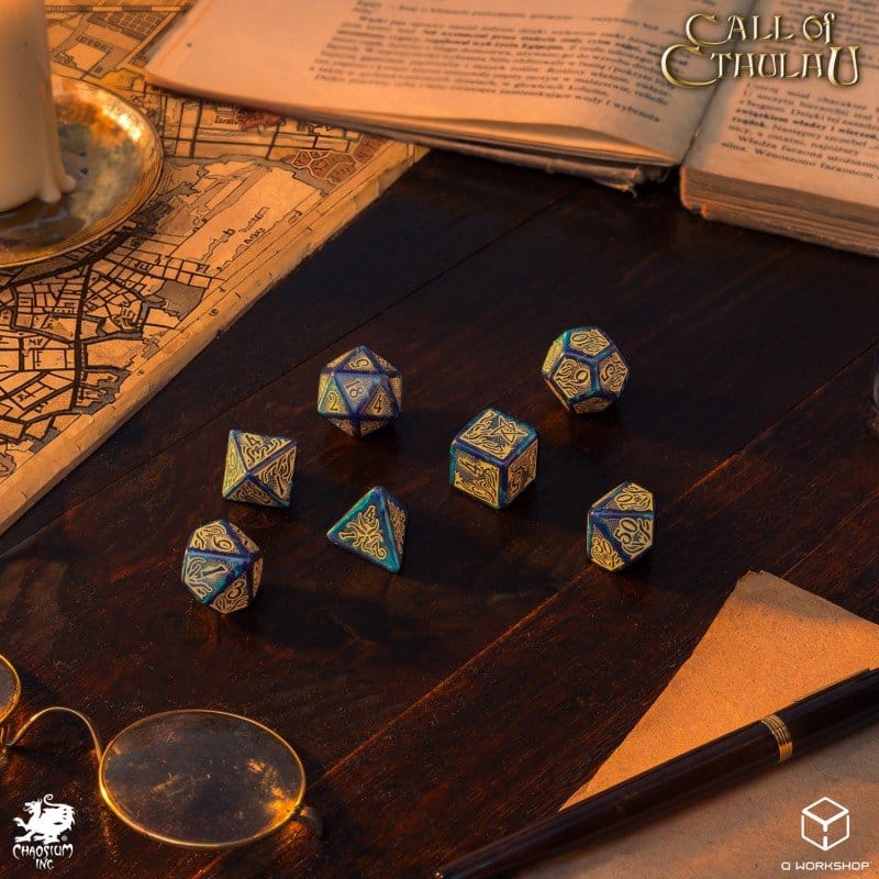 Call of Cthulhu 7e editie dobbelstenen set van 7 blauwgroen en goud