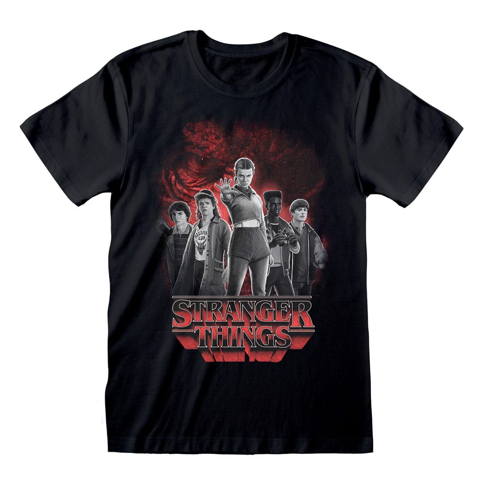 Stranger Things T-Shirt Groep met Vecna achter Balck en White