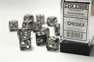 Dobbelsteenset Trans Smoke/Wit 16mm (12)