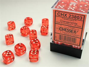 Dobbelsteenset Trans Oranje/Wit 12mm (36)