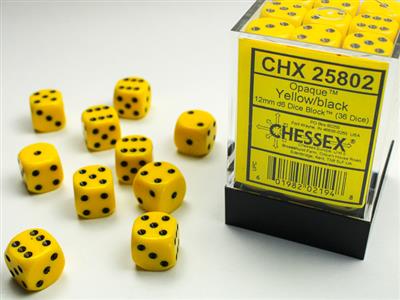 Dobbelsteenset Opa Geel/Zwart 12mm (36)