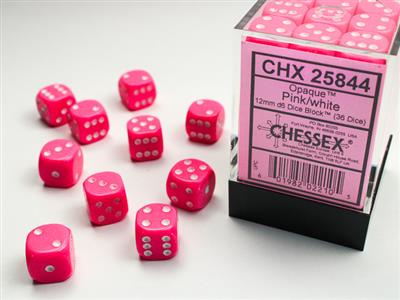 Dobbelsteenset Ondoorzichtig Roze/Wit 12 mm D6 (36)