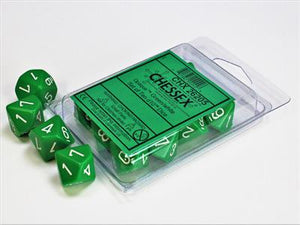 Dobbelsteenset Ondoorzichtig Groen/Wit D10 (10)