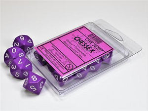 Dobbelsteenset Opaak Paars/Wit D10 (10)