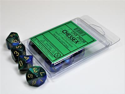 Dobbelsteenset Gemi Poly Blauw/Groen/Goud D10 (10)