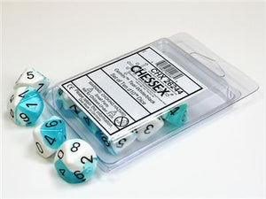 Dobbelsteenset Gemi Poly Wit/Blauwgroen D10 (10)