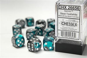 Dobbelsteenset Gemi 16mm Ste-Teal Wit D6 (12)