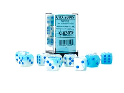 Dobbelsteenset Gemini Lum Turq-Wit/Blauw 16mm D6 (12)