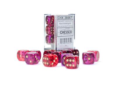 Dobbelsteenset Gemini Lum Rood-Violet/Goud 16mm D6 (12)