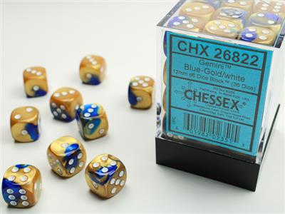 Dobbelsteenset Gemi 15mm Blauw-Goud Wit D6 (36)