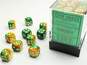Dobbelsteenset Gemi 15mm Goud-Groen Wit D6 (36)