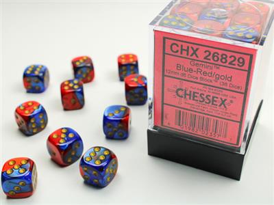Dobbelsteenset Gemi 15mm Blauw-Rood Goud D6 (36)