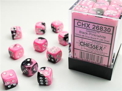 Dobbelsteenset Gemi 15mm Zwart-Roze Wh D6 (36)