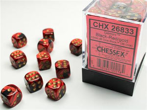 Dobbelsteenset Gemi 15mm Zwart-Rood Goud D6 (36)