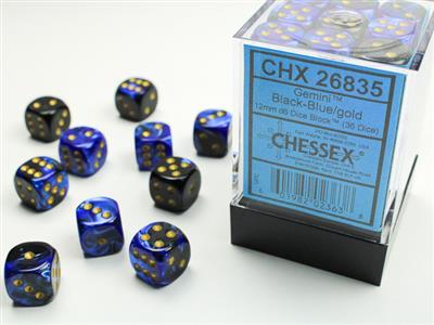Dobbelsteenset Gemi 15mm Zwart-Blauw Goud D6 (36)