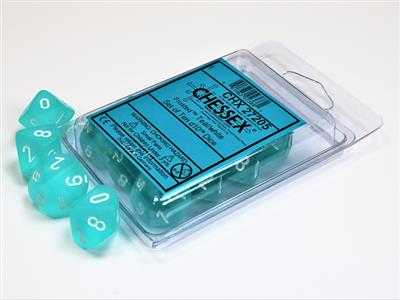 Dobbelsteenset Frosted Teal/wit D10 (10)
