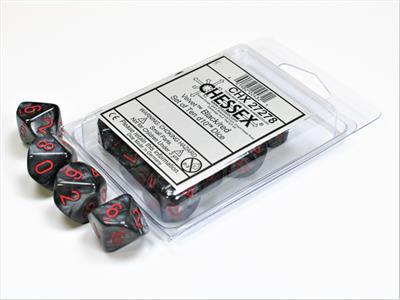 Dobbelsteenset fluweel zwart/rood D10 (10)