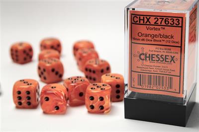 Dobbelsteenset Vortex 16mm Oranje-Zwart D6 (12)