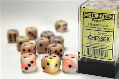Dobbelsteenset Fest 16mm Circus-Zwart D6 (12)