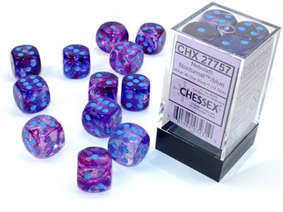 Dobbelstenen set nebula lum nocturnal/blauw 16 mm d6 (12)