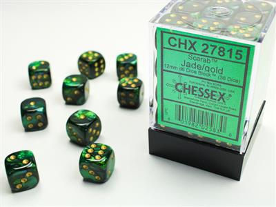 Dobbelsteenset Scarab 12mm Jade-Goud D6 (36)