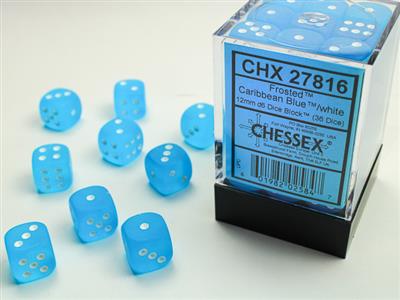 Dobbelsteenset Frost 12mm Carrib.Blue-W D6 (36