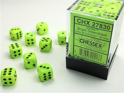 Dobbelsteenset Vortex 12mm Br.Gre-Zwart D6 (36)
